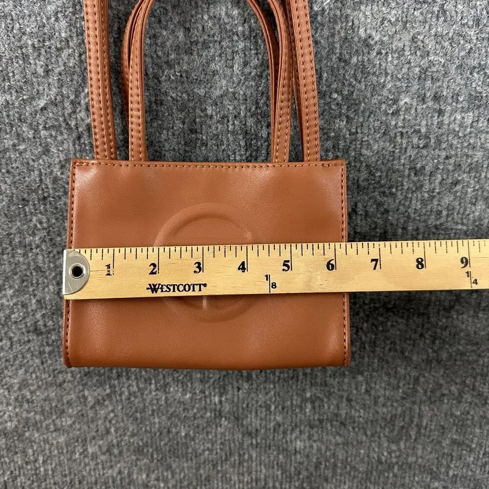 Telfar Small Shopping Bag in Tan Vegan Leather Crossbody Faux Leather Logo Purse